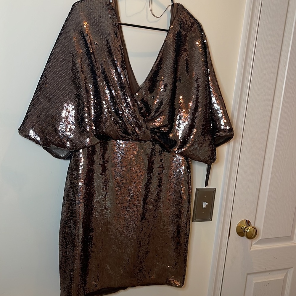 Brand New Bronze Sequined Aidan Mattox Dress size 12.